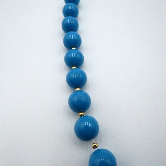 Vintage Hong Kong 24" Blue Beaded Necklace With Gold Tone Accents - Picture 10 of 11